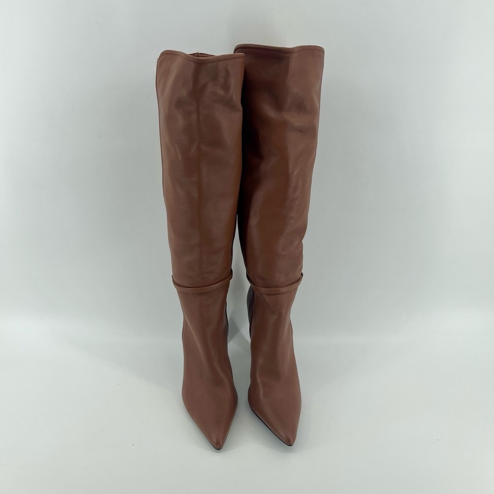 Reiss Caitlin Leather Knee High Heeled Boots in Tan Size EU 39 NWT - Picture 2 of 11